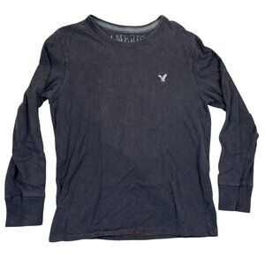 American Eagle Men's Shirt Size M Black Long Sleeve Crew Neck 100% Cotton